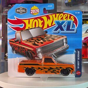 Hot Wheels 83 Chevy Silverado Flames XL 2026 Die-Cast Collectible 3/24 Carded